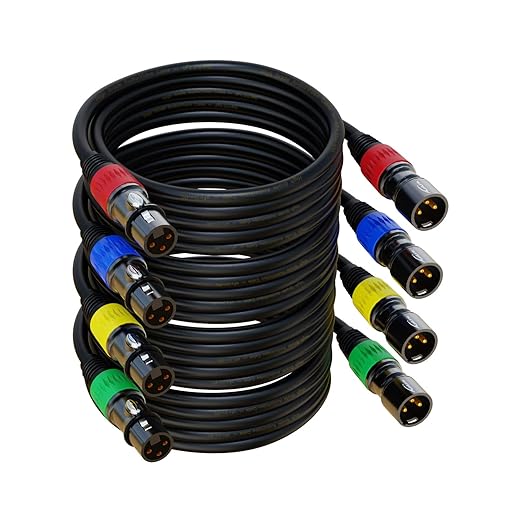 100ft 4Pack XLR Cable - Gold-Plated 3-Pin Male to Female Mic Cable, Compatible with Microphones, Speaker Systems, Stage Lighting and More