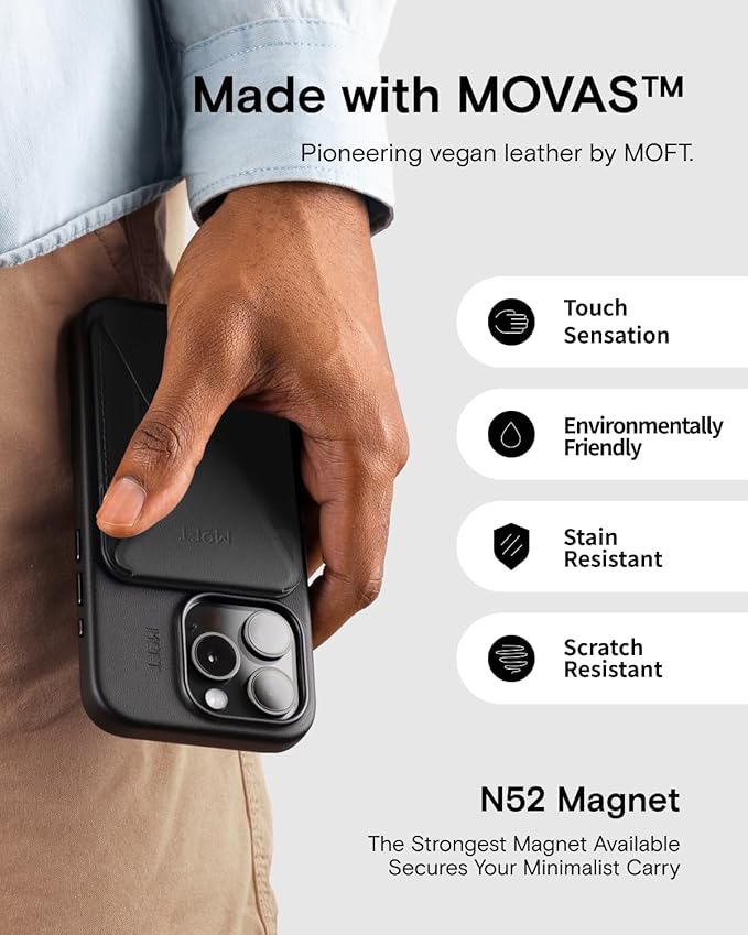 MOFT MagSafe Wallet for iPhone 15/14/13/12 Series, Strong Magnetic Phone Card Holder Fit 2 Cards & 3 Viewing Angles & Stain-Resistant Vegan Leather Phone Stand, Seafoam