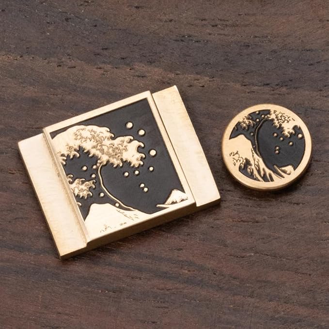 Kanagawa Wave Pattern Camera Hot Shoe Cover Shutter Button for Sony A1 A7C A7CR A7CII A7R A7M2 A7M3 A6700 A6600 A6500 A6400 A6300 (Copper Alloy-Set)