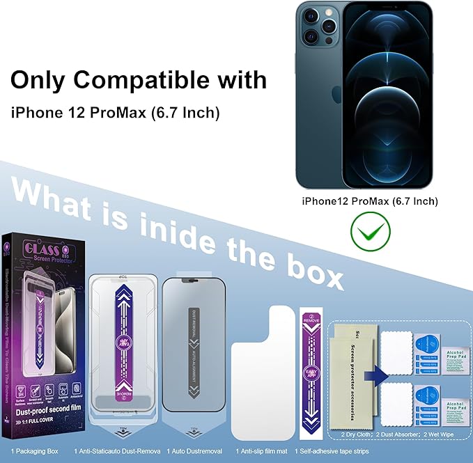 SHANG PIN JIA 2 Pack Matte Screen Protector for iPhone 12 Pro Max 6.7-Inch Auto Dust Removal, No Bubbles, Tempered Glass Film, Easy Installation
