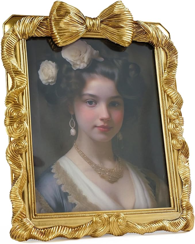 8x10 Picture Frame Gold Bow Frames, Vintage 8 by 10 Photo Frame with Bowknot Design, Ornate Handcrafted Resin Antique Frame with Glass Front for Wall and Tabletop Display, Home Decor, Gift Ideas