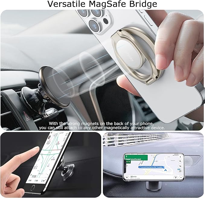 Magnetic Phone Grip for MagSafe Ring Holder, Metal Double Adjustable Gym Finger Ring Grip Kickstand, Removable Phone Grip for iPhone, iPad and Smartphones (Natural Titanium)