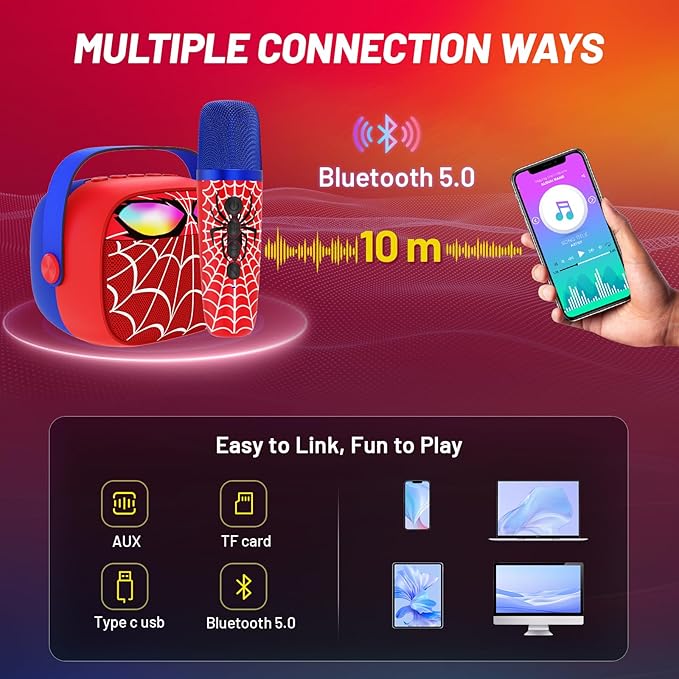Mini Karaoke Machine for Kids,5 Voice Effects - Portable Bluetooth Speaker with 2 Wireless Mics LED Lights for Boys Girls Ages 3-12| Kids Karaoke Machine Birthday Gift Toy for Singing,Party & Play