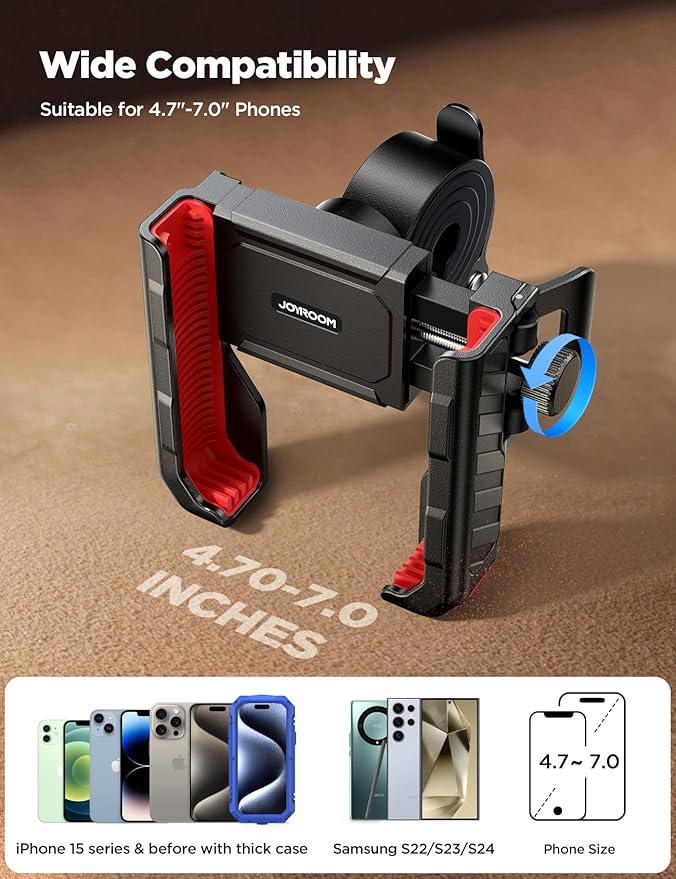 JOYROOM Motorcycle Bike Phone Mount Holder - Bicycle Handlebar Cell Phone Holder - Stroller Scooter Phone Clip for iPhone Samsung Galaxy 4.7''-7'' Smartphones