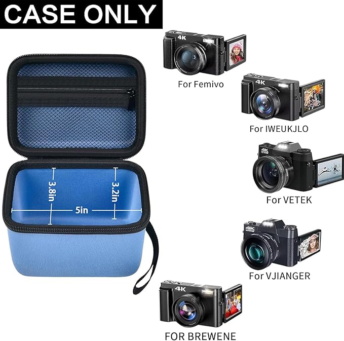 Vlogging Camera Case Compatible with Duluvulu/for TEBNGIHNM/for zheozeig/for Oiadek 4K Digital Cameras for Youtube. Vlog Camera Carrying Storage for Lens, Cable and Other Accessories - Blue