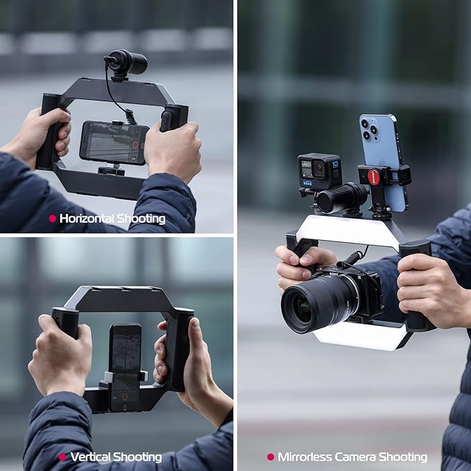 ULANZI MT-44 Extendable Phone Tripod, 59" Selfie Stick Vlog Stand with 2 in 1 Phone Clip, ULANZI Smartphone Video Rig with Light, U-Rig Light Cell Phone Handheld Stabilizer with Ring Light