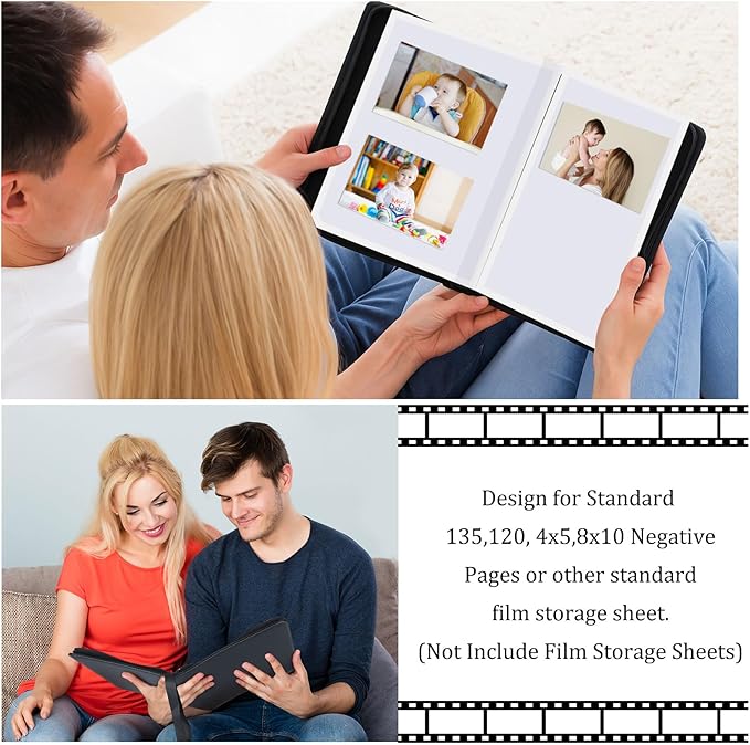 Feifeiya 2 Pack Acid Free Film Protector Storage Box 3 Ring Film Negative Sleeves Binder Preservers Portfolio Folder for Artwork Leather Storage Zipper Binder Box for 120 and 135 35 mm Negative