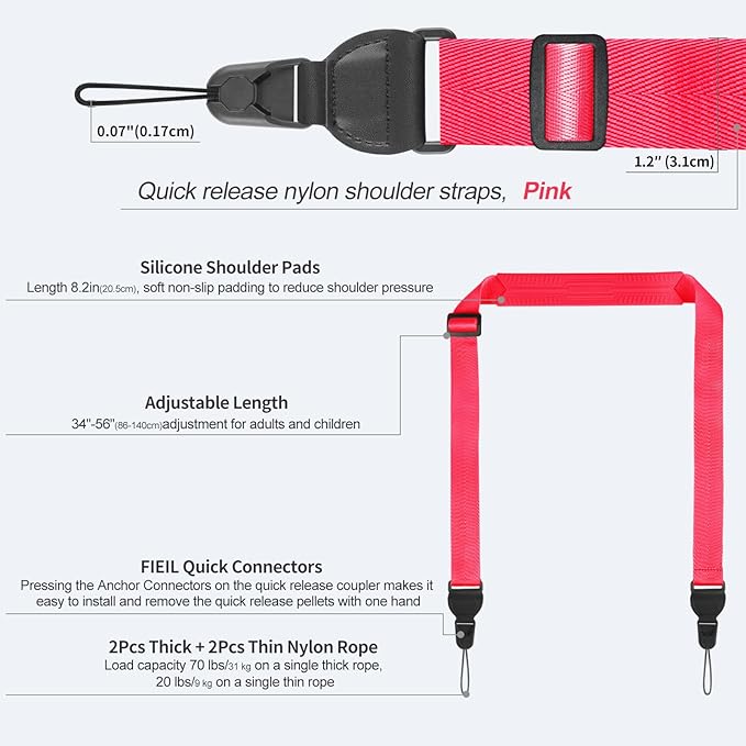 Adjustable Camera lanyard, Universal IPad Straps, Silicone Padded Shoulder Strap with Quick Release Buckle, Comfort Neck Strap for Cameras, iPads, Tablet Case, Binoculars (Rose Red)