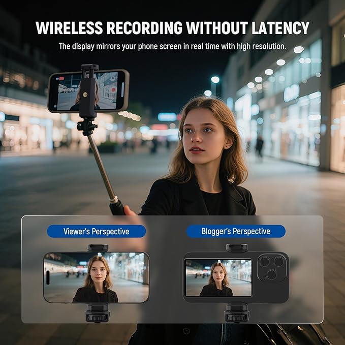 NEEWER PA144 (Black) Phone Cage Compatible with iPhone 17 Pro Max + M4B Basics 4"" Magnetic Vlog Selfie Monitor Screen, Quick Release Video Rig Stabilizer Accessories with 67mm Filter Ring