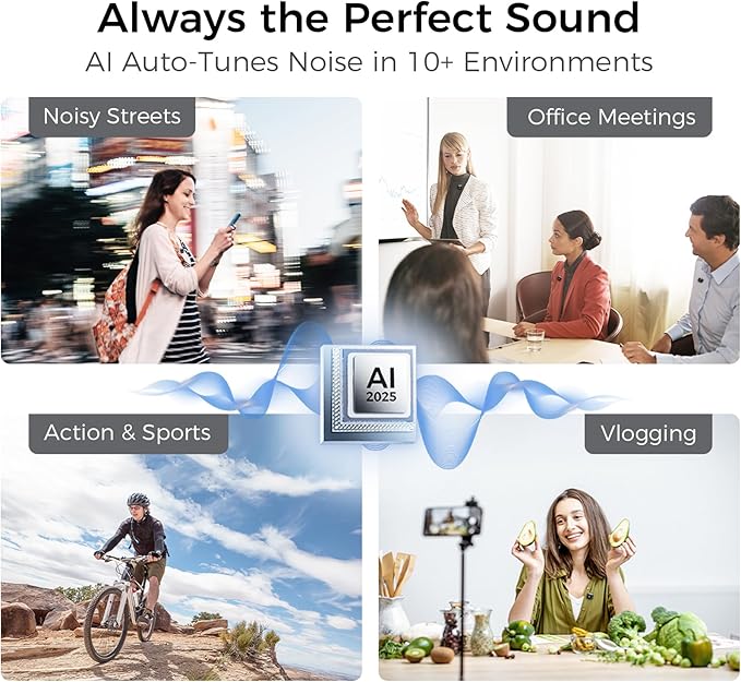 YRF Mic 2 (2 TX + 1 RX + Charging Case), mini Wireless Lavalier Microphone for iPhone Android/Tablets, Intelligent Noise Cancelling for Video Recording Podcast (M15)