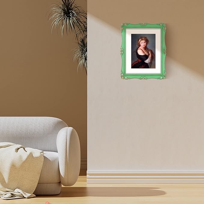 SIMON'S SHOP 11x14 Picture Frame in Light Green with Gold Accents, Vintage Picture Frames 11x14 with Mat for 8x10 Image, Gallery Wall and Tabletop Display Poster Frame