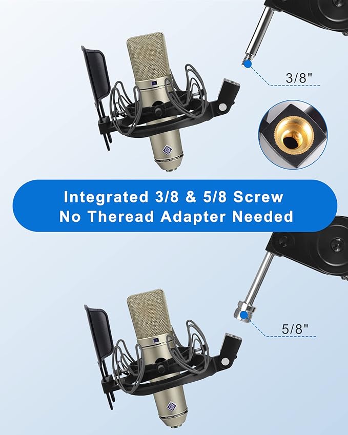 Universal Microphone Shock Mount with Pop Filter for Condenser Microphones Size at 21-62mm Anti-Vibration Mic Holder Clip(Black)