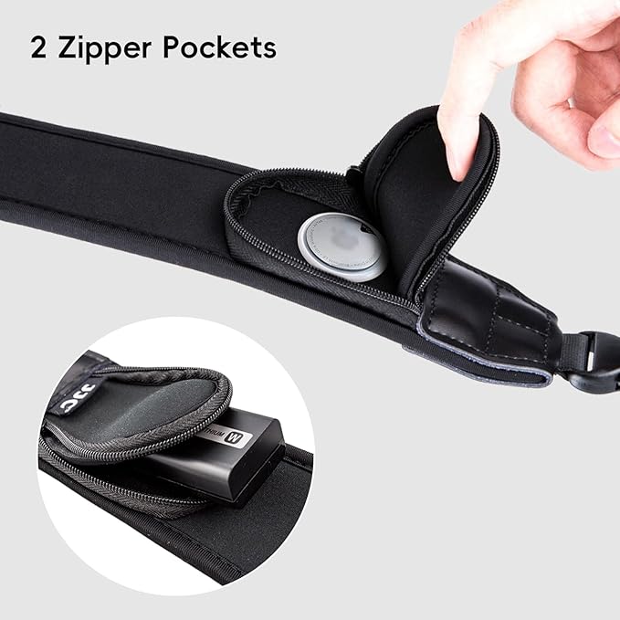 Soft Camera Shoulder Strap Neck Strap for Canon R6 R5 Mark II R7 R8 R50 R10 Nikon Z8 ZF ZFC Z7 Z6 III II Z5 Z50, Mirrorless Camera Strap with 2 Zipped Pockets for Camera Battery SD Memory Card Storage