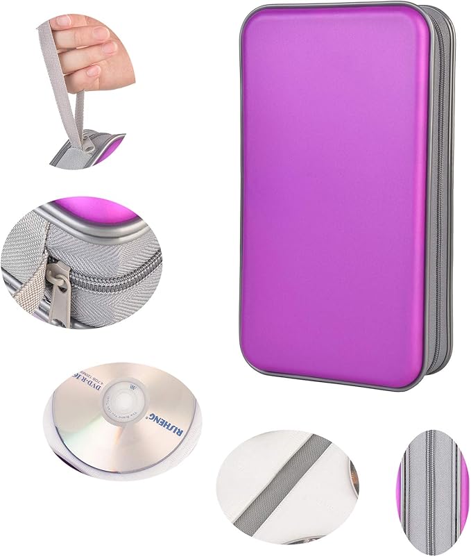 UENTIP 96 Capacity CD Case,Portable DVD Hard Plastic Case Holder CD Organizer Wallet Protective DVD Storage (96, purple)