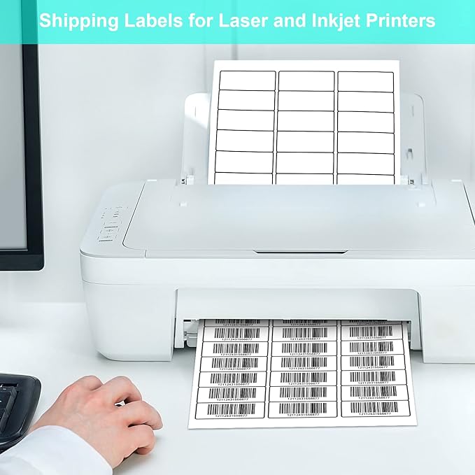 1" X 2-5/8" Address Labels 30 Per Sheet Sticker Paper for Laser and Inkjet Printers, 8.5"×11" White- 3000 Labels