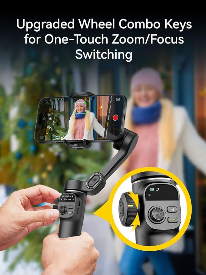 AOCHUAN Gimbal Stabilizer for iPhone, 3-Axis Phone Gimbal Built in 7.8' Extension Rod, Portable Gimbal Stabilizer w/OLED Display for iPhone/Android, Perfect for TikTok YouTube Vlogging-Smart X2 Black