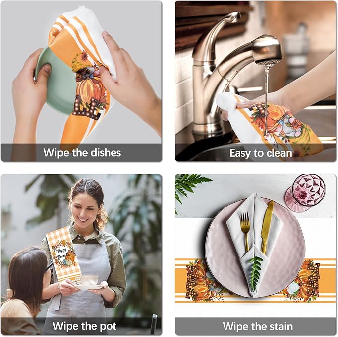 Niallant Thanksgiving Pumpkin Dish Towels - Funny Kitchen Tea Towels for Drying Dishes, Housewarming Gifts