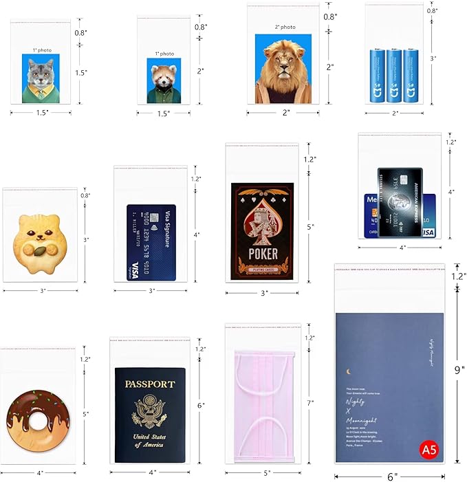3" x 3" Small Cellophane Bags 300pcs Clear Self Sealing Bags Cello Jewelry Packaging Bags 1 Mil for Earrings Candies Bakery Candle Cookie (12 Sizes to Choose from)