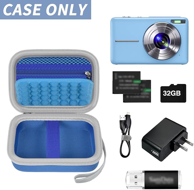 Digital Camera Case for CAMKORY/for Kodak Pixpro/for VAHOIALD/for Sony DSCW800 830/ for Canon PowerShot 180 190. Kids Vlogging Cameras Storage Holder for Accessories (Box Only)-Blue