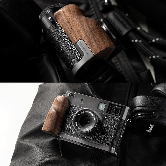 SMALLRIG X Half Wooden L-Shaped Mount Plate for FUJIFILM, L Plate with Ergonomic Wood Side Handle, Includes Hot Shoe Cover (Charcoal Silver) - 5394