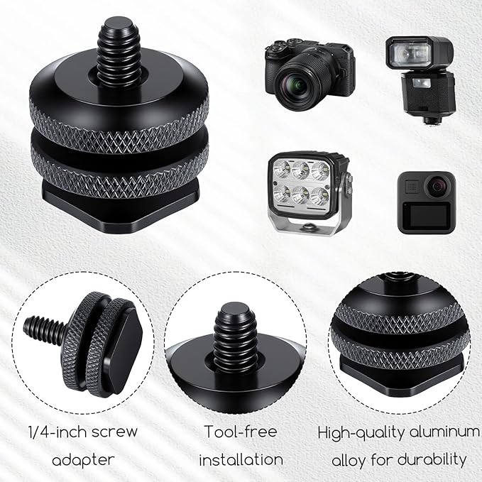 4 Pack Camera Hot Shoe Mount to 1/4"-20 Tripod Screw Adapter, Alloy Flash Shoe Mount for DSLR Camera Rig