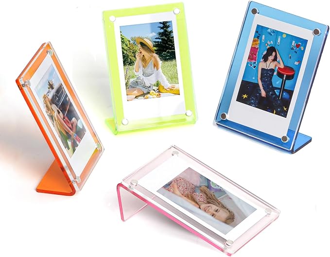 shantmay Acrylic Magnetic Picture Frames for Instax Polaroid,Table Top Mini 2x3 Wallet Size Photo Frame for Desk Decor (colorful 4 pack)