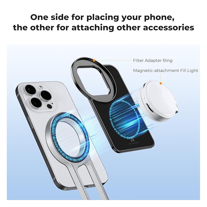K&F CONCEPT Magnetic Phone Tripod Stand, 23N Strong Magnetic Mini Tripod Aluminium Alloy Pocket Selfie Stick, Mag Safe Phone Holder Compatible with iPhone 17 16 15 14 13 12 Series(Silver)