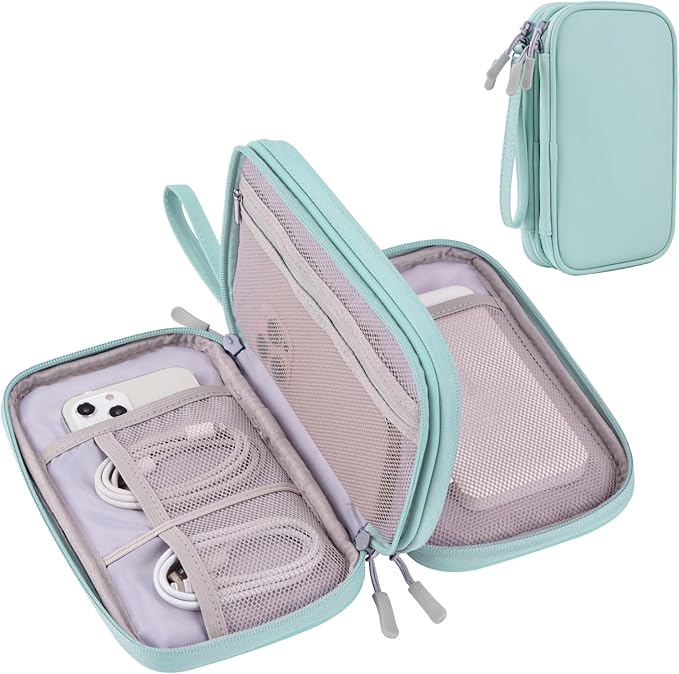 DDgro Electronics Travel Organizer, Tech Accessories Pouch Bag for Cables/Charger & Cords(Mint Green, PU-M)