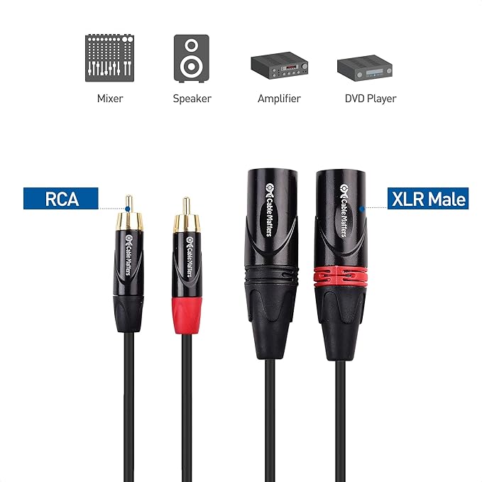 Cable Matters Dual RCA to XLR Unbalanced Interconnect Cable - 6ft, XLR to RCA Cable, Male to Male