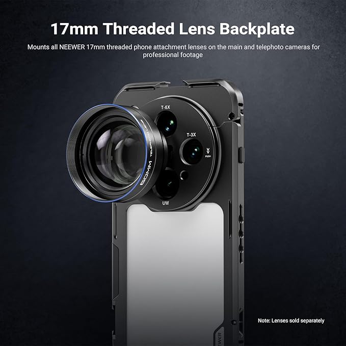 NEEWER Find X8 Ultra Phone Cage, Quick Release Video Rig Stabilizer for Recording Vlogging Filming with 67mm Filter Ring & 17mm Lens Backplate, Compatible with Oppo Find X8 Ultra, Black, PA147