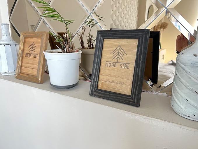 Rustic Wooden Picture Frames 4x6 - Set of 2 - Natural Eco Solid Wood and High Definition Real Glass for Wall Mounting and Tabletop Photo Frame - Black Charcoal
