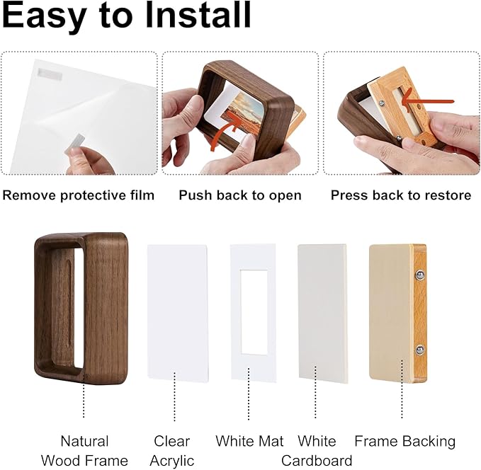 Kattepote 3 inch Wooden Mini Instant Photo Frames, with Mat for 1x2 inch Photo, Natural Walnut Wood Mini 2 x 3 inch Tabletop Picture Frame Instant Camera Photo Frames (Walnut)