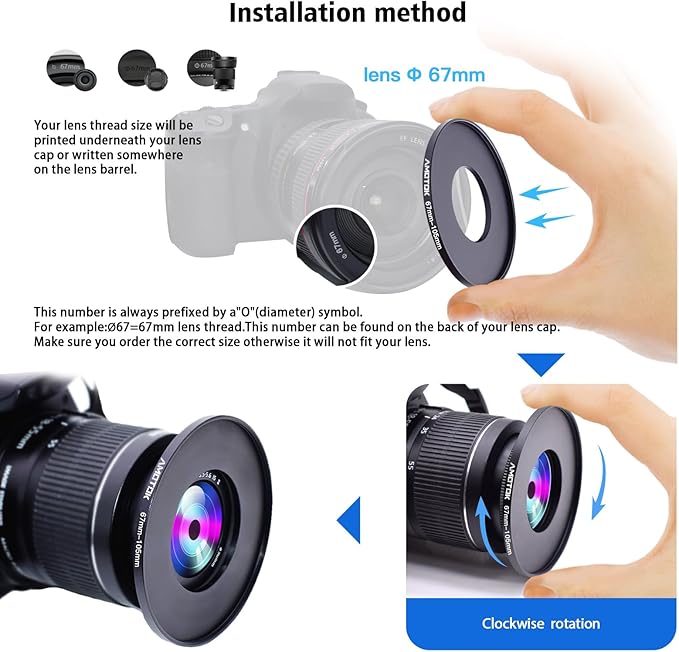 67mm Lens to 105mm Camera Lens Adapter,67mm-105mm Filter Step up Rings,Compatible All 105mm Filter Accessory.Made from CNC Machined