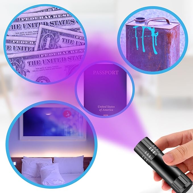 Riakrum 12 Pcs UV Blacklight Flashlights LED Handheld Mini Light Flashlight Small Portable Detector 395nm 9 LED Light for Pet, Carpet Dry Stains Detection, Spot Scorpions, Resin Curing (4 Colors)