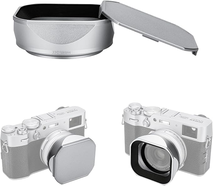JJC LH-X100 Metal Square Lens Hood with AR-X100 49mm Adapter Ring for Fuji Fujifilm X100VI X100V X100F Cameras, LH-X100 Lens Hood with Filter Adapter Ring, Allows to Attach 49mm UV/ND/CPL Filter