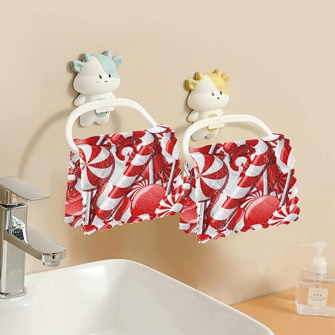 VIGTRO 6 Pack Super Absorbent Kitchen Towels, Christmas Candy Canes Premium Dish Cloths Towels, Sugar Red Sweets Gift Washable Fast Drying Dish Rags Reusable Cleaning Cloth 11x11