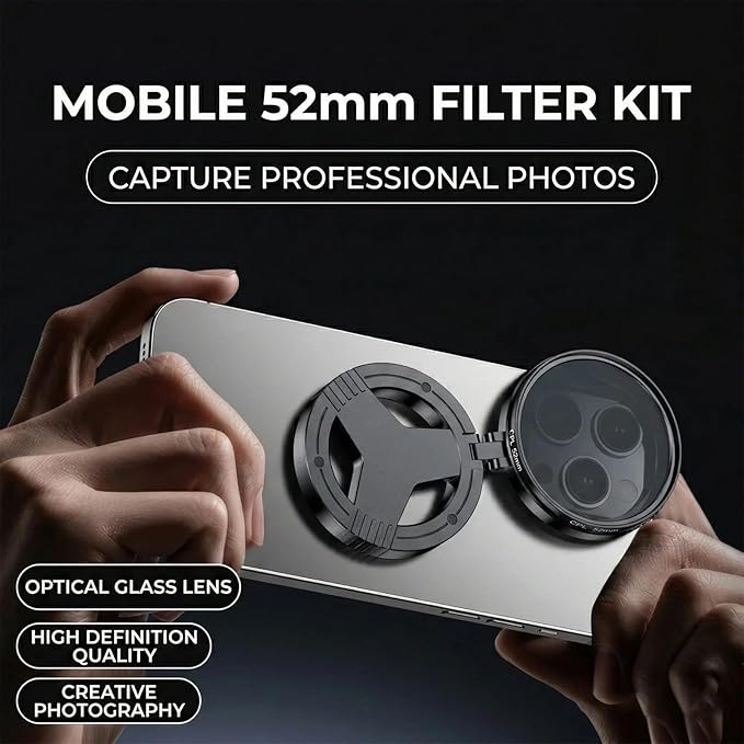 Anti-Glare Magnetic Phone Filter – Reduces Unwanted Reflections, Magnetic Phone Polarizer Cpl, Rotatable Expandable 52mm Circular Polarizer Polarizing Filter, Foldable Phone Filter Lens (1pcs)
