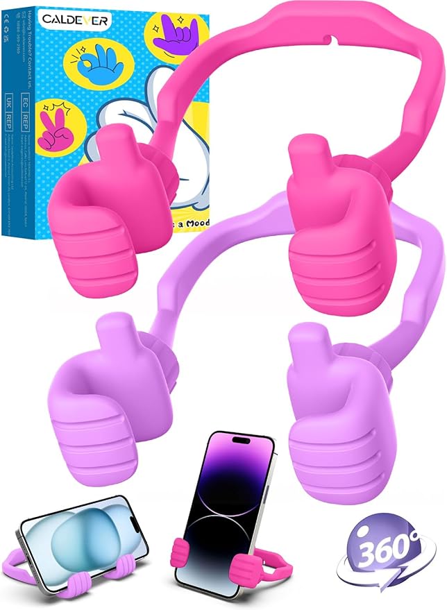 Easter Basket Stuffers for Teen Girls Boys Kids Cell Phone Stand - 2 Pack Thumbs Up Lazy Phone Holder for Desk Birthday Easter Gifts for Adults Women Men(Bright Purple & Hot Pink, 2)