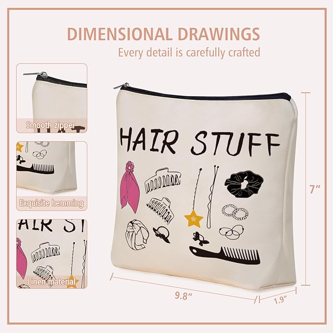 Mom Gifts Hair Stuff Makeup Bag: Hair Accessories Themed Cosmetic & Toiletry Organizer Pouch For Teen Girls & Women Hairstylist Sisters, Friends.Ideal Mom Gift For Travel, Birthdays.