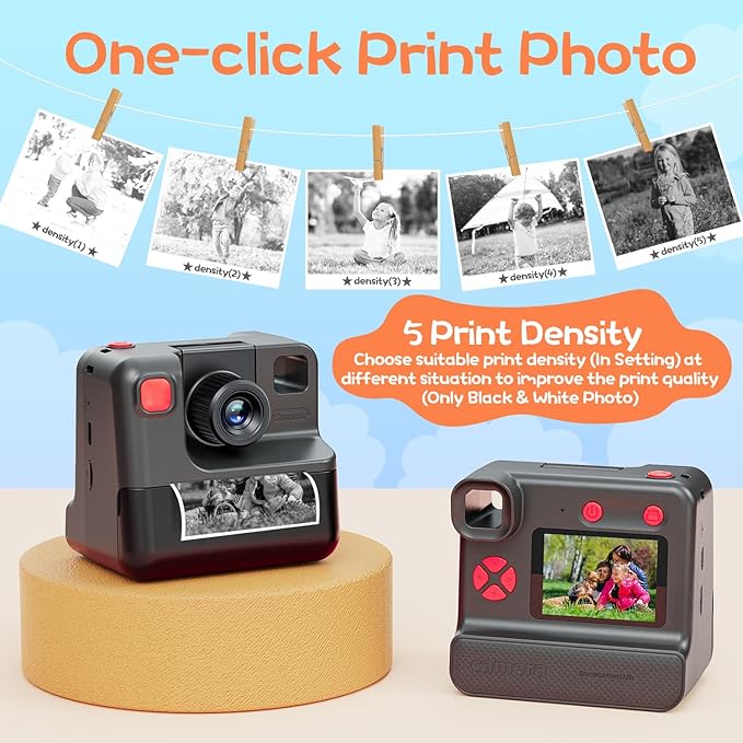 Instant Print Camera for Kids, 1080P Kids Instant Cameras,HD Digital Video Cameras Toddler 3 Print Paper & 32G Card,Christams Birthday Gifts for Girls Boys Age 3-12 (Black)