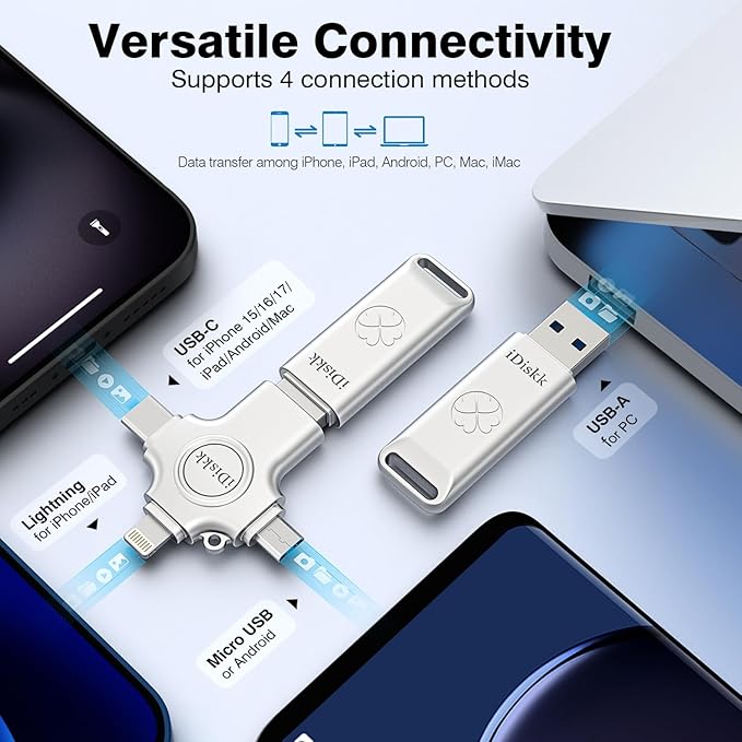 iDiskk USB 3.0 Flash Drive 128GB for iPhone,External Memory Photo Keeper Storage Stick for Picture/Video/Data Saver,Backup for iPad Android, Mac & PC