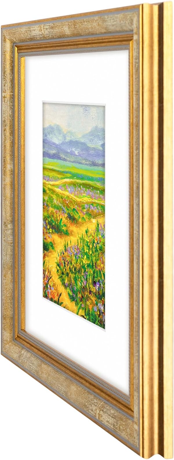 Golden State Art,8x10 Ornate Picture Frame for 5x7 Photo with Mat or 8 x 10 Prints without Mat, Real Glass Wall & Tabletop Display Horizontally or Vertically (Color:Vintage Gold)