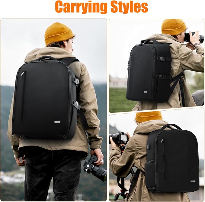 CADeN Camera Backpack, Extra Large DSLR Camera Bag with 17" Laptop Compartment, Waterproof Rain Cover, Professional Travel Hiking Camera Backpack Bag