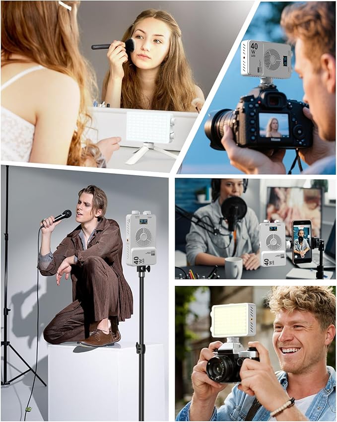 40W Portable LED Video Light, 4000mAh Camera Light, 3000-7000K, CRI/TLCI≥95, 215g LED DSLR Photography Lighting for YouTube/TikTok/Vlogging