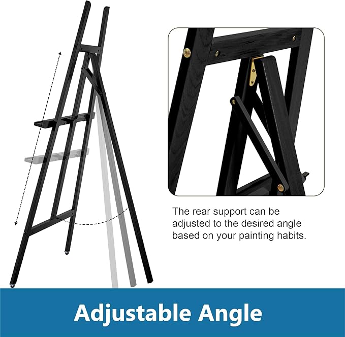 Somime A - Frame Wooden Display Easel - Adjustable Lyre Beechwood Studio Easel Stand Holding Canvas Up to 90", Inclinable Artist Floor Painting Easel for Artwork Painting, Black