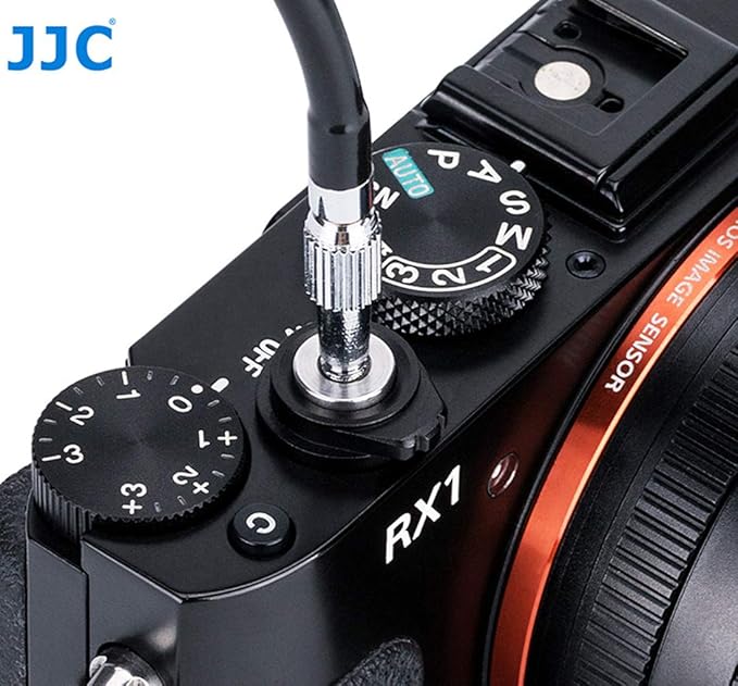 JJC TCR-40S Silver 40cm Threaded Cable Release, Mechanical Shutter Release Cable, Bulb-Lock Design for Long exposures