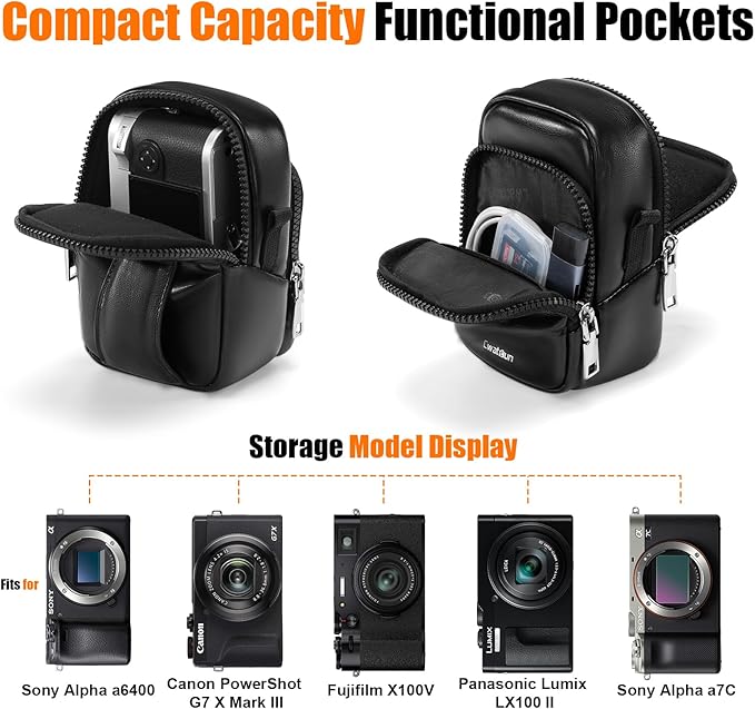 Cwatcun Digital Compact Camera Sling Bag PU Leather，Portable Protective Small Crossbody Camera Case Lightweight Photography Camera waist bag for Canon Nikon Sony Fuji Digital Camera