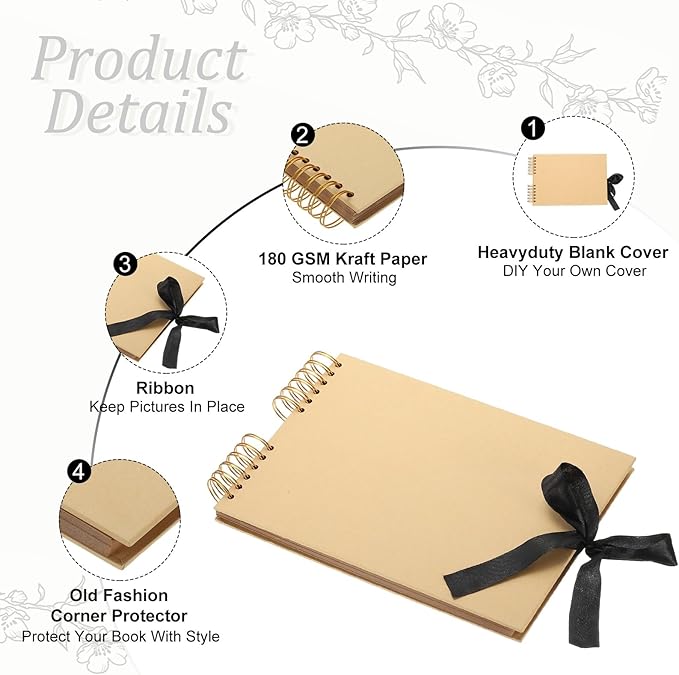 PATIKIL Scrapbook Photo Albums, 8x12 Inch 80 Pages Hardcover Scrapbooking Book DIY Album Supplies Kit with Sticker Ribbon for Gift Journal Memory Book Wedding Anniversary, Khaki, 1 Pcs
