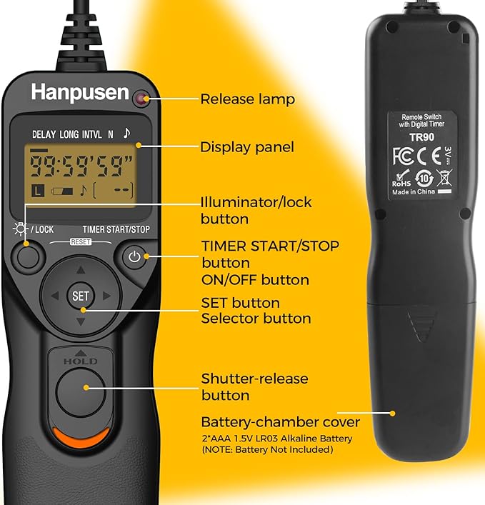 Camera Wired Timer Shutter Release, Camera Intervalometer Shutter Release Cords Compatible with Nikon D5, D6, D800, D850, D810; Replaces Nikon MC-30