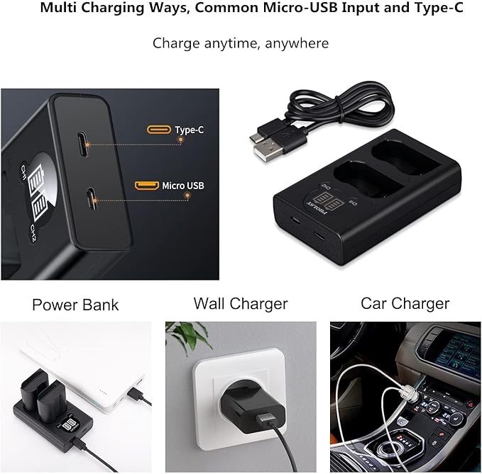 EN-EL15 Battery Charger, PHOLSY Dual USB Charger EN-EL15 Camera Battery Charger MH-25 MH-25a for EN-EL15c EN-EL15b EN-EL15a Battery Compatible with Nikon Z5 Z6 Z7 D850 D780 D750 D610 D7500 D810 D7000